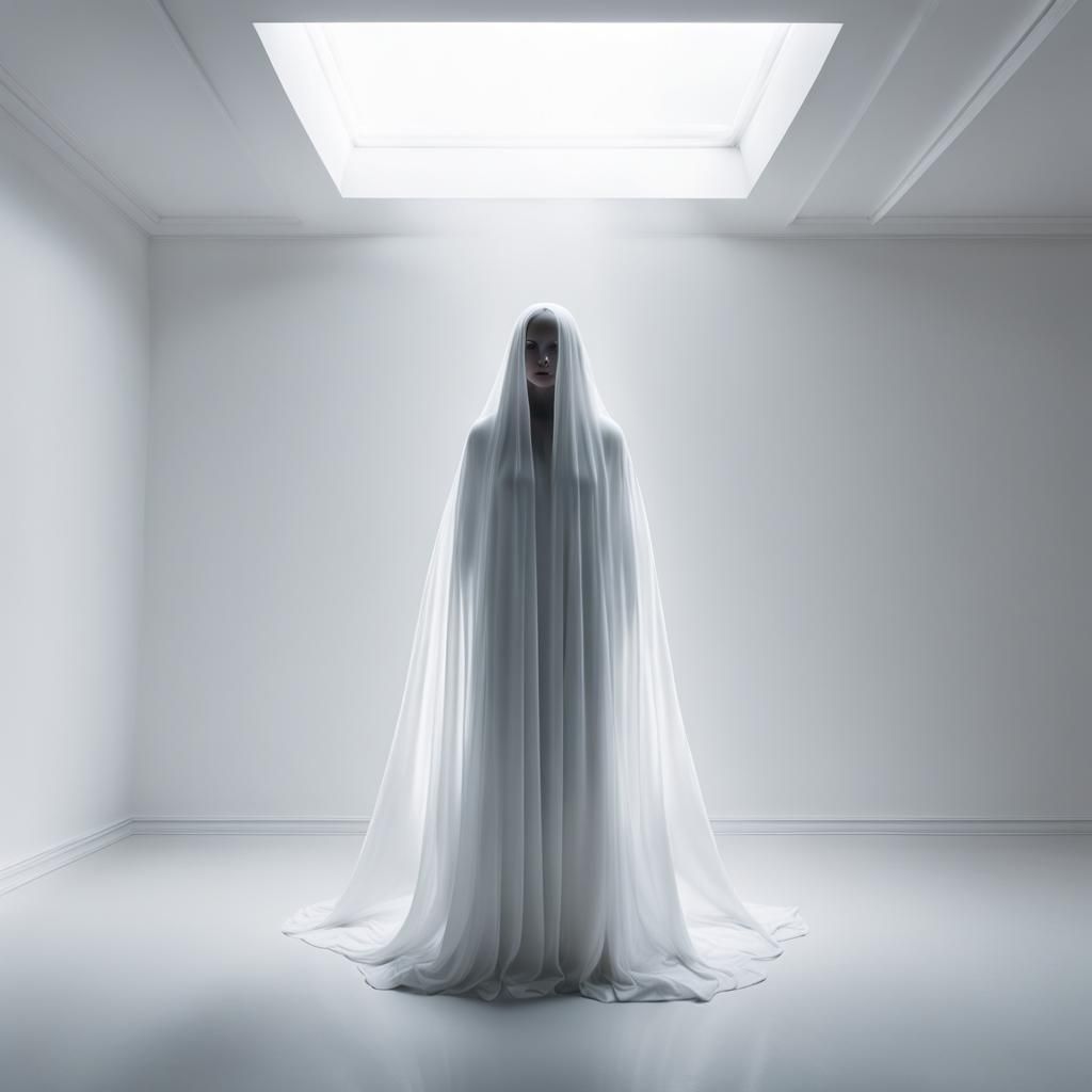 Realistic Ghostly Apparition Floating in a Room