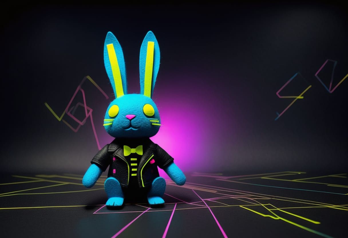 Creepy Cyberpunk Felt Voodoo Rabbit in 3D