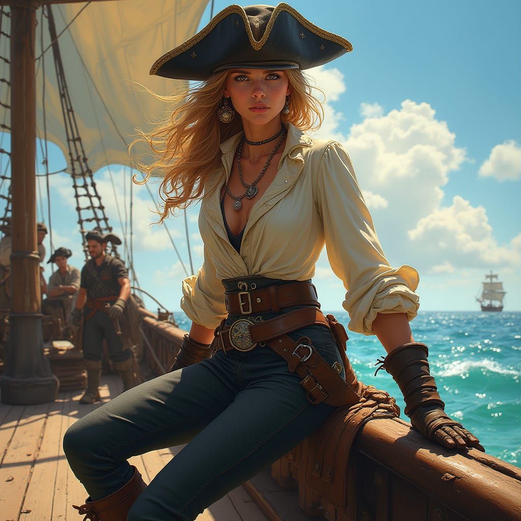 Fantastical Pirate Sails the High Seas with Her Crew