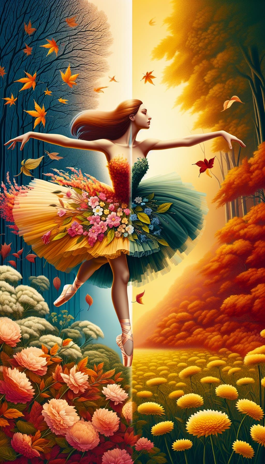 Ballerina's Seasonal Transformation: 3D Animated Style