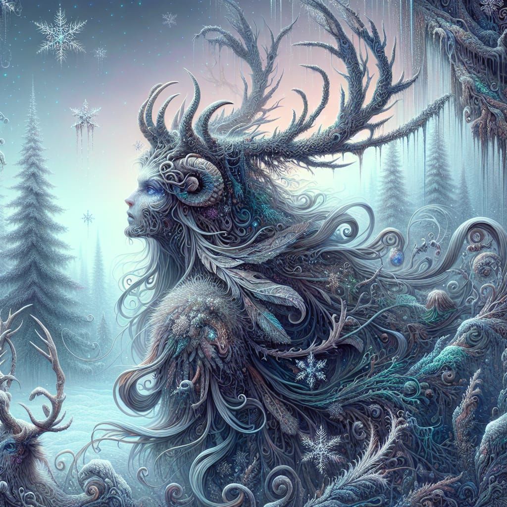 Enchanting Woman-Creature in Winter Wonderland