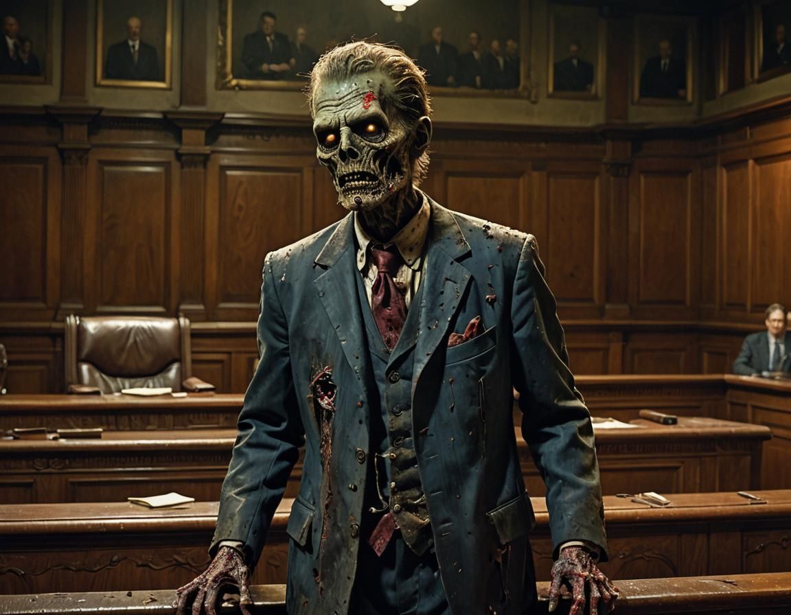 Zombie Pleads Case in Courtroom Fantasy Art