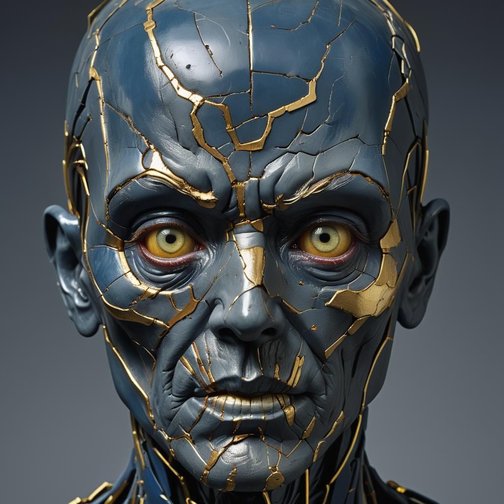 Android Sculpture Portrait with Kintsugi Repair