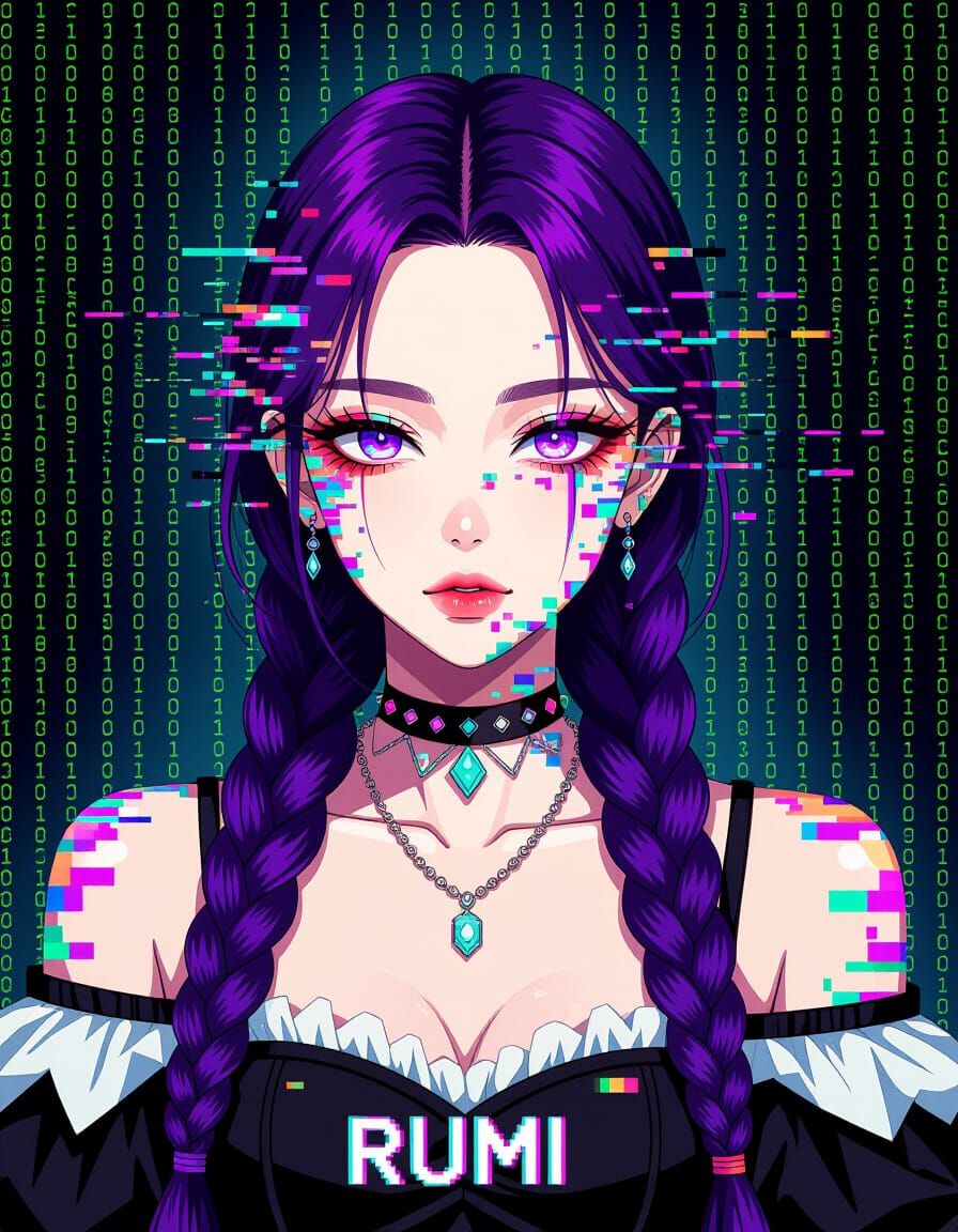 Kpop Idol Demon Hunter Rumi with Digital Glitches