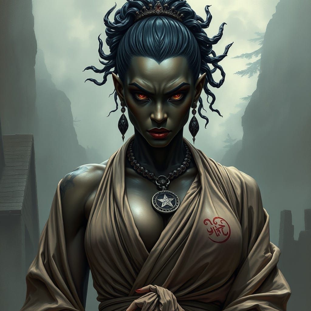 Elegant Monastic Warrior in Dark, Fantastical Style