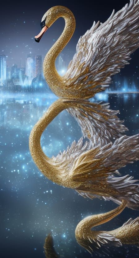 Platinum Swan with Gold and Diamond Sparks