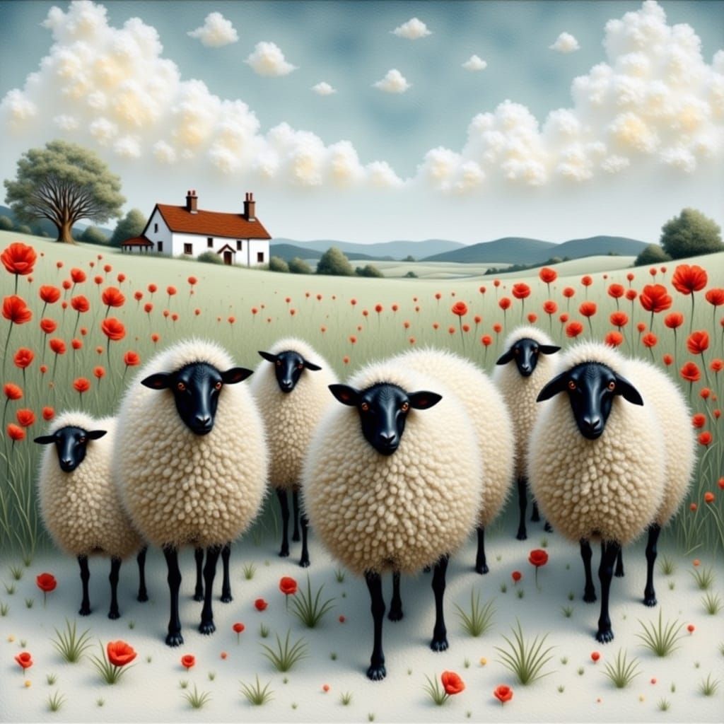 Sheep in Meadow: Pastoral English Countryside