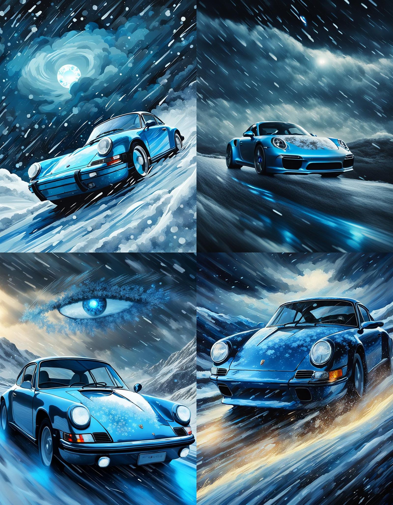 Blue Eye, Porsche, and Winter Sky: Fantasy Art