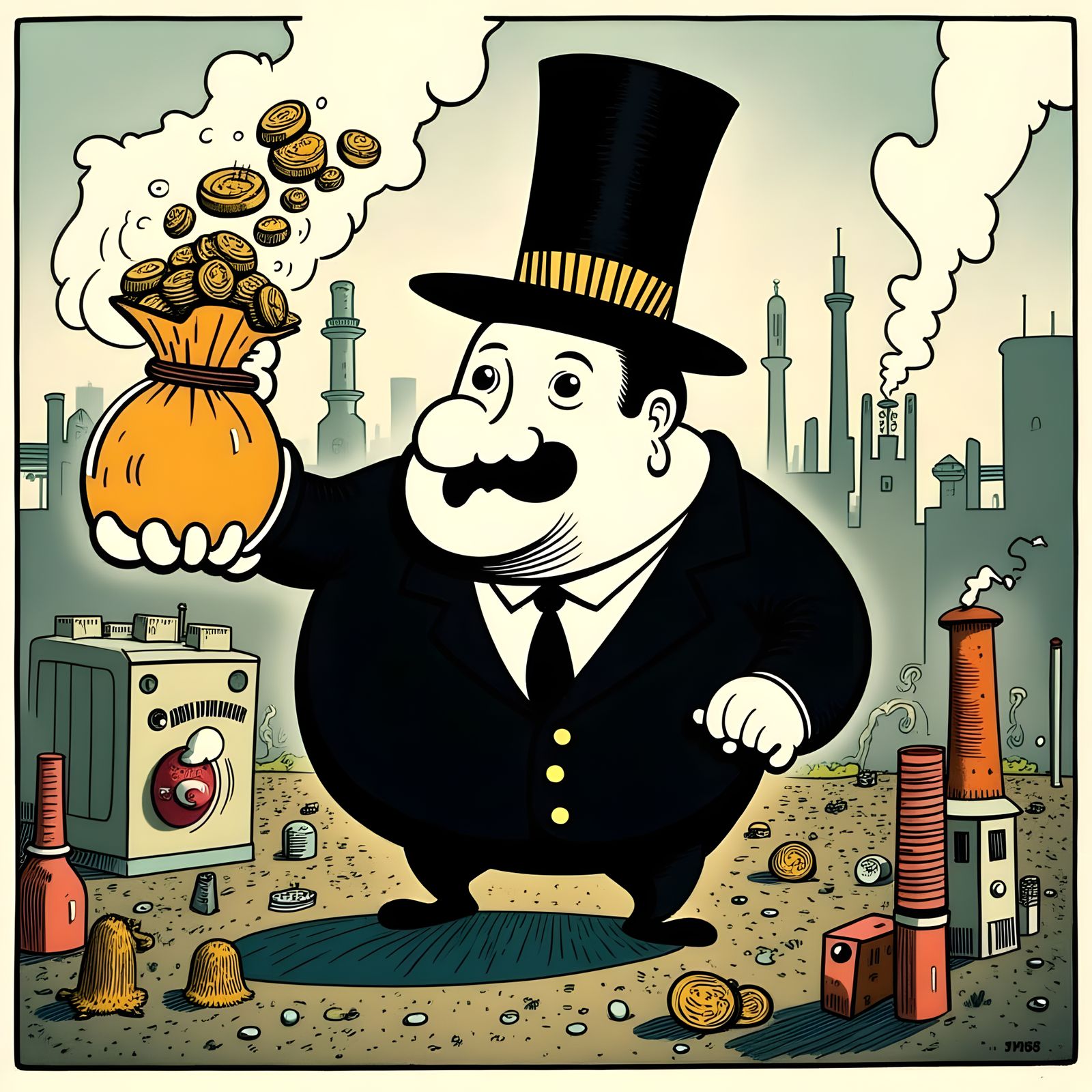 Capitalist Excess in Vintage Cartoon Style