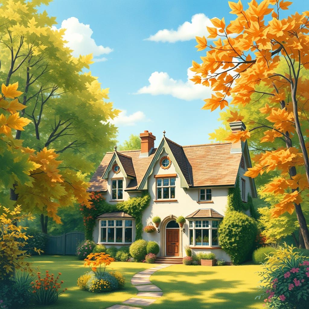 Whimsical Country Estate in Vibrant Watercolor