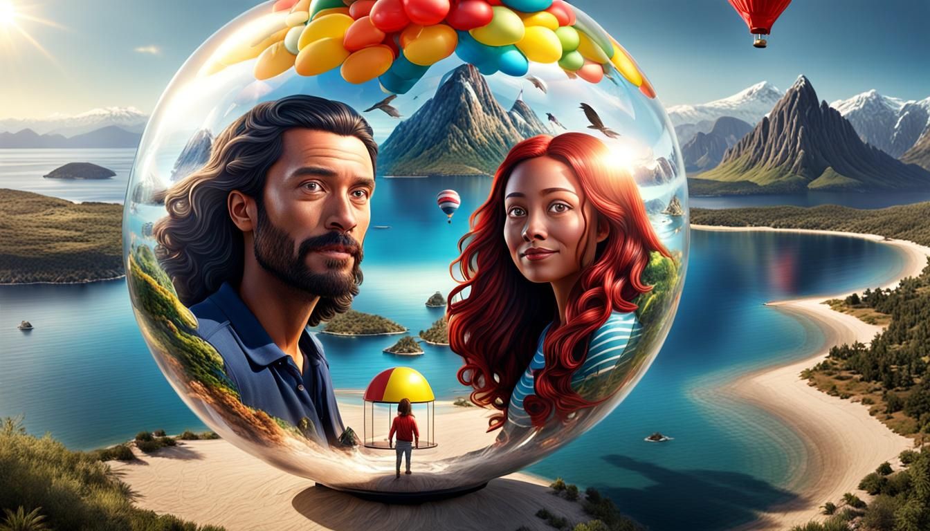 Photorealistic Island Landscape Inside a Light Bulb