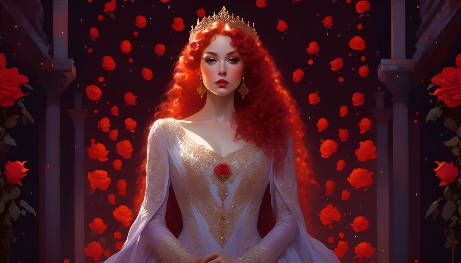 Red-Headed Goddess Portrait in Hyperrealistic Crayon Style