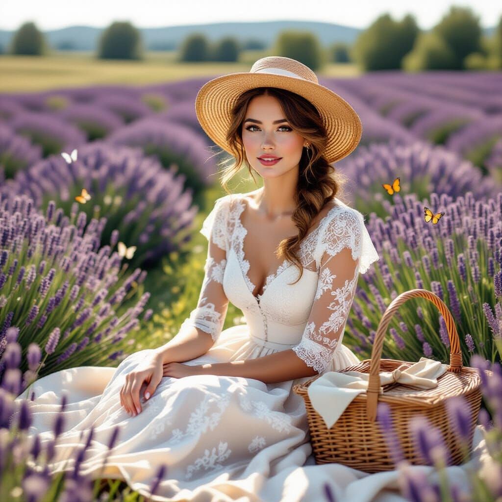 Bride in Lavender Field, Impressionist Style
