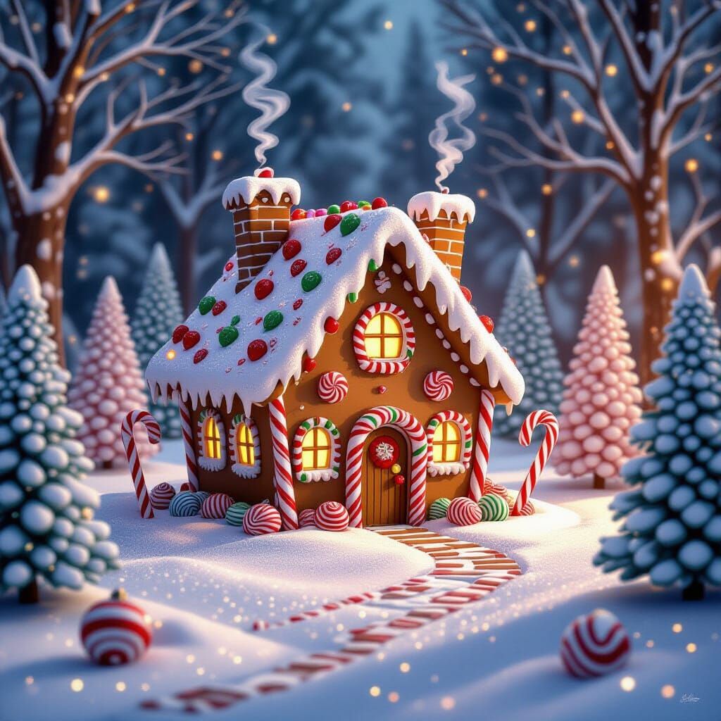 Whimsical Candy Cane Forest Christmas Scene
