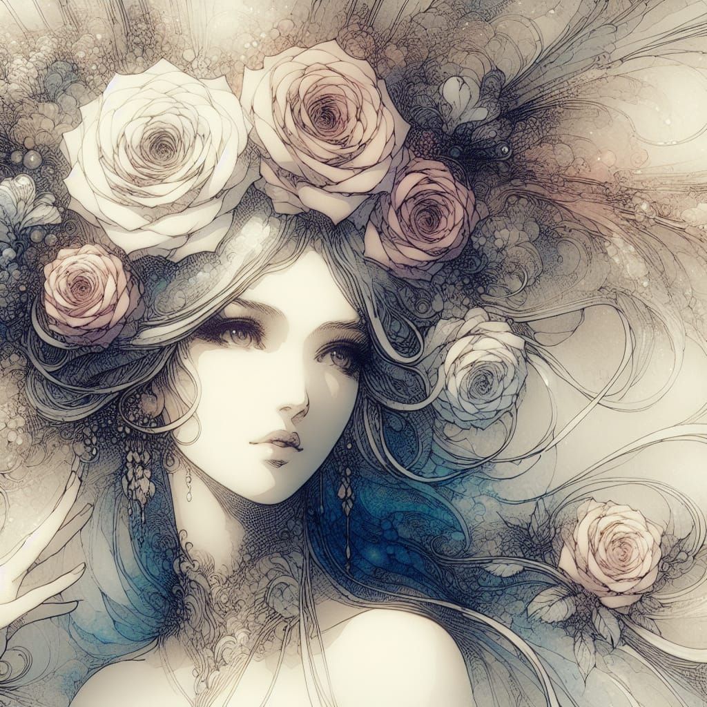Ethereal Rose Maiden in Fantasy Anime Style