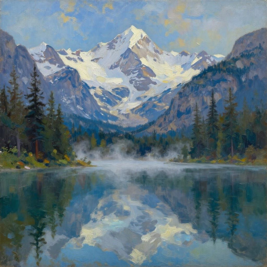 Majestic Mountain Landscape Oil Painting