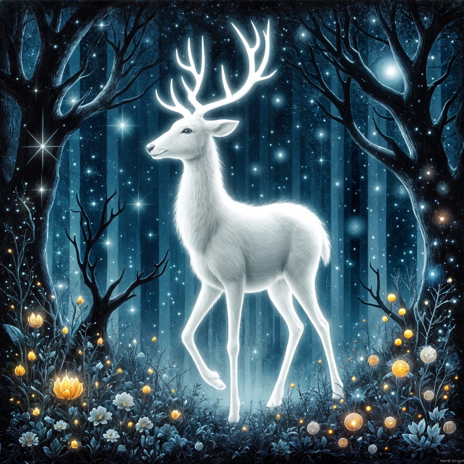 Lumina Deer Guiding Travelers Through Forest