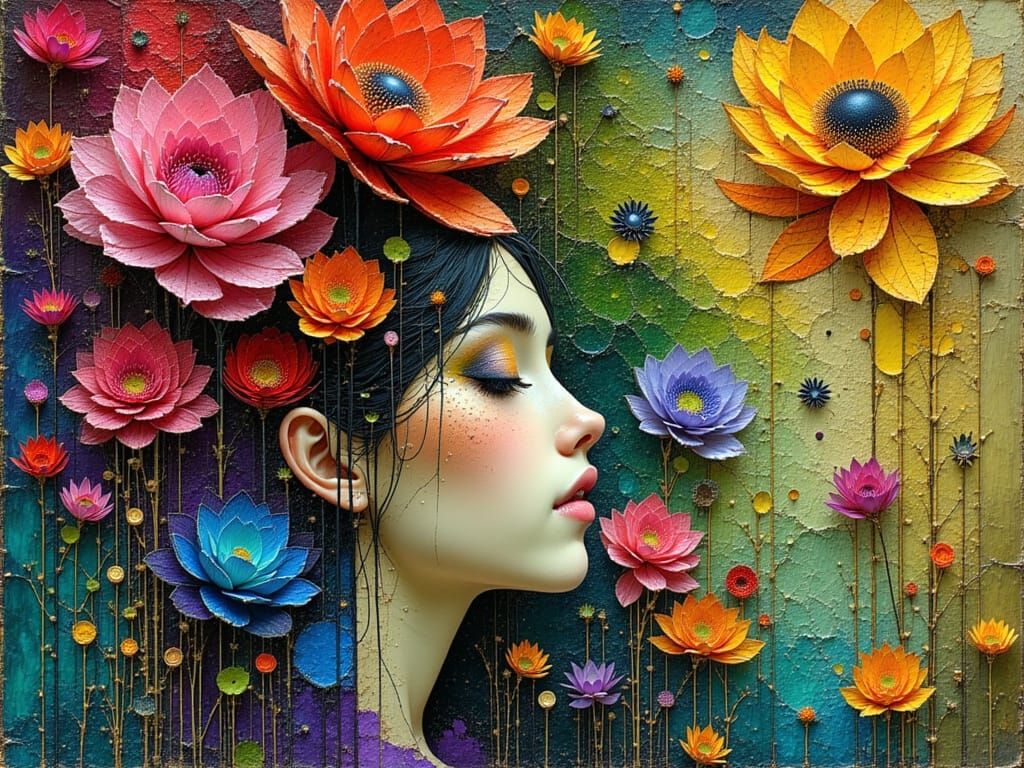 Woman in Floral Dreamscape, Psychedelic Art
