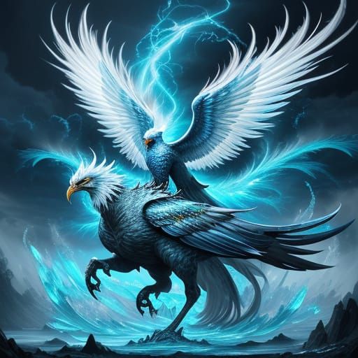 Phoenix Amidst Elemental Forces in Digital Painting