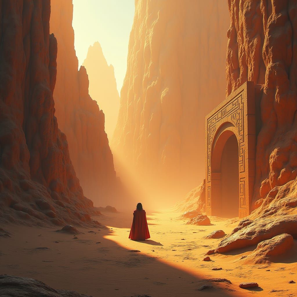 Desert Wanderer Amidst Ancient Ruins