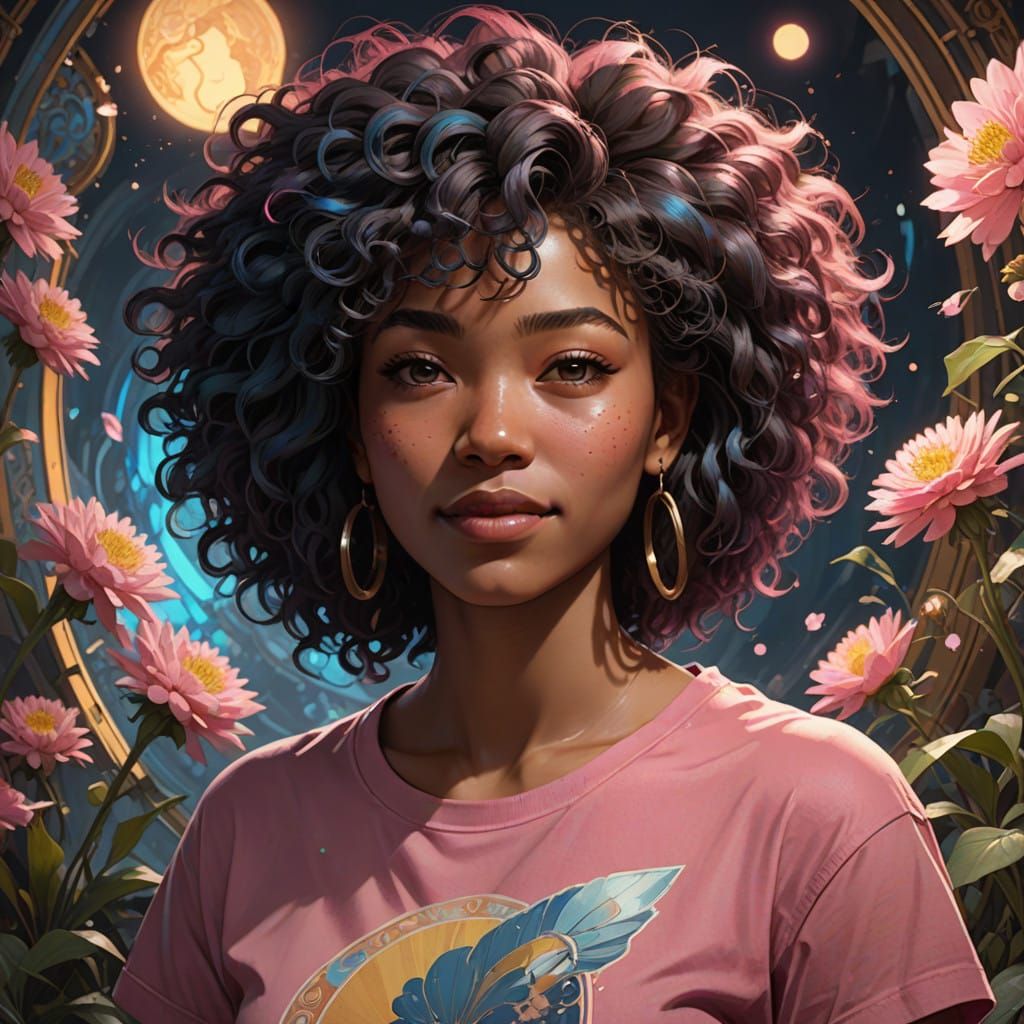 Modern Blasian Portrait in Vibrant Colors and Hyper-Realisti...