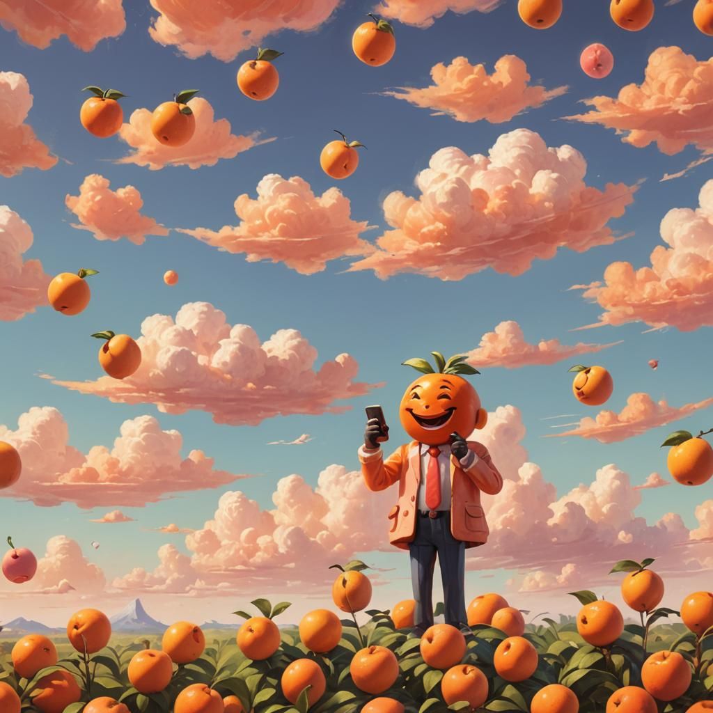 Whimsical Orange and Peach Chat in Sunny Sky