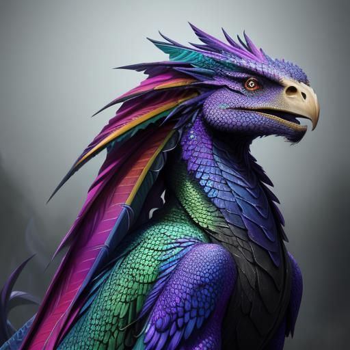 Rainbow Dragon Scale Woman: Detailed Matte Painting