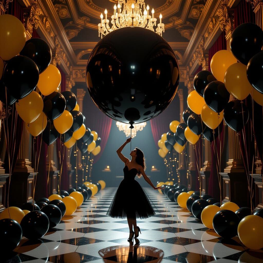 Cassandra Dimetrescu Teases Black Balloon in Opulent Hall