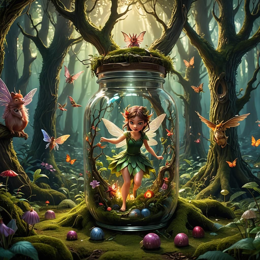 Angry Fairy Trapped in Jar, Enchanted Forest