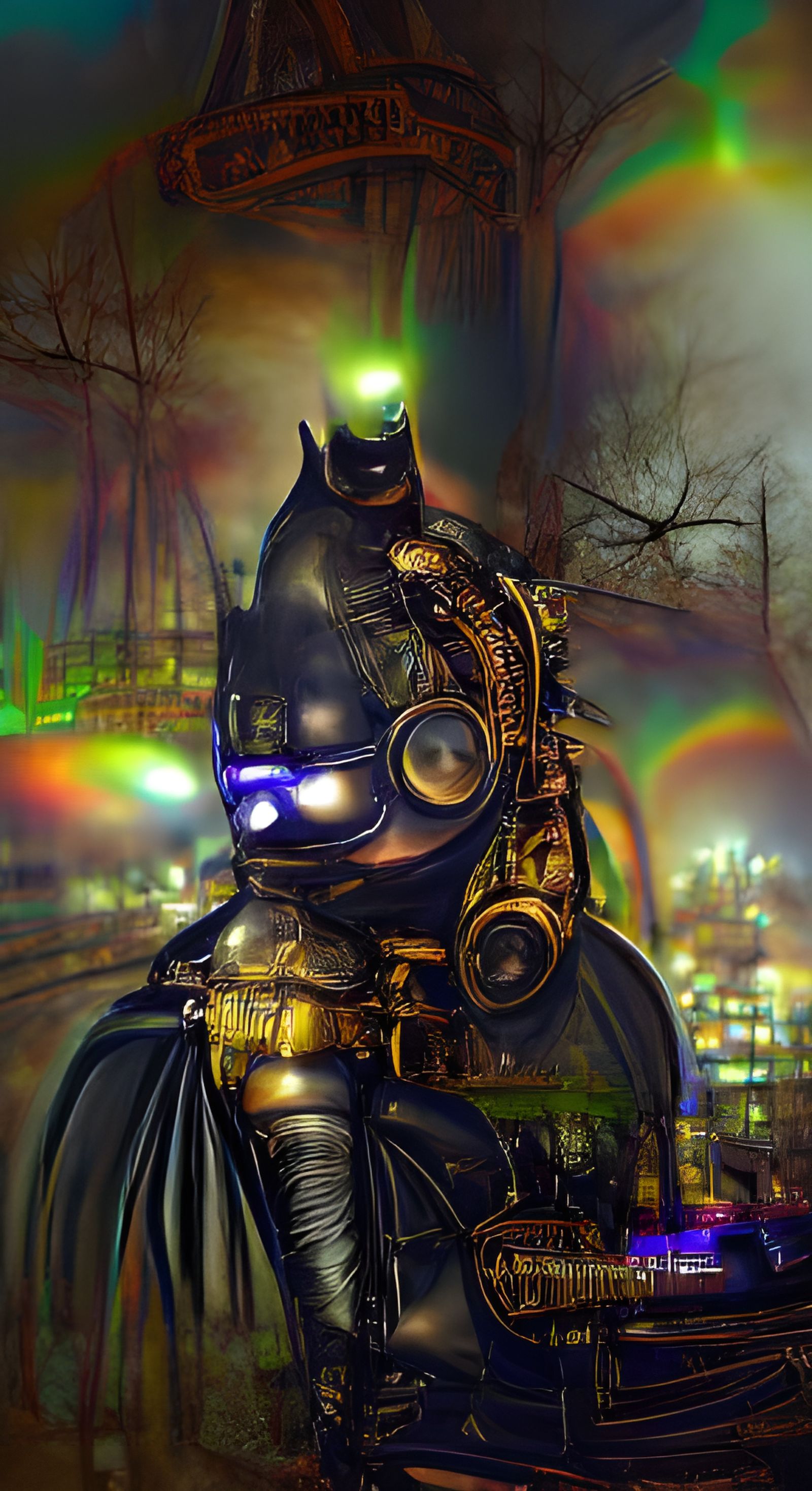 Steampunk Batman in Neon, Hyperrealistic Render