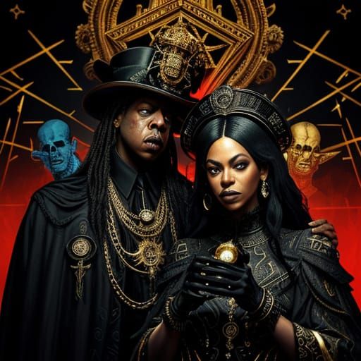 Jay-Z and Beyonce in Dark Surrealist Freemason Regalia