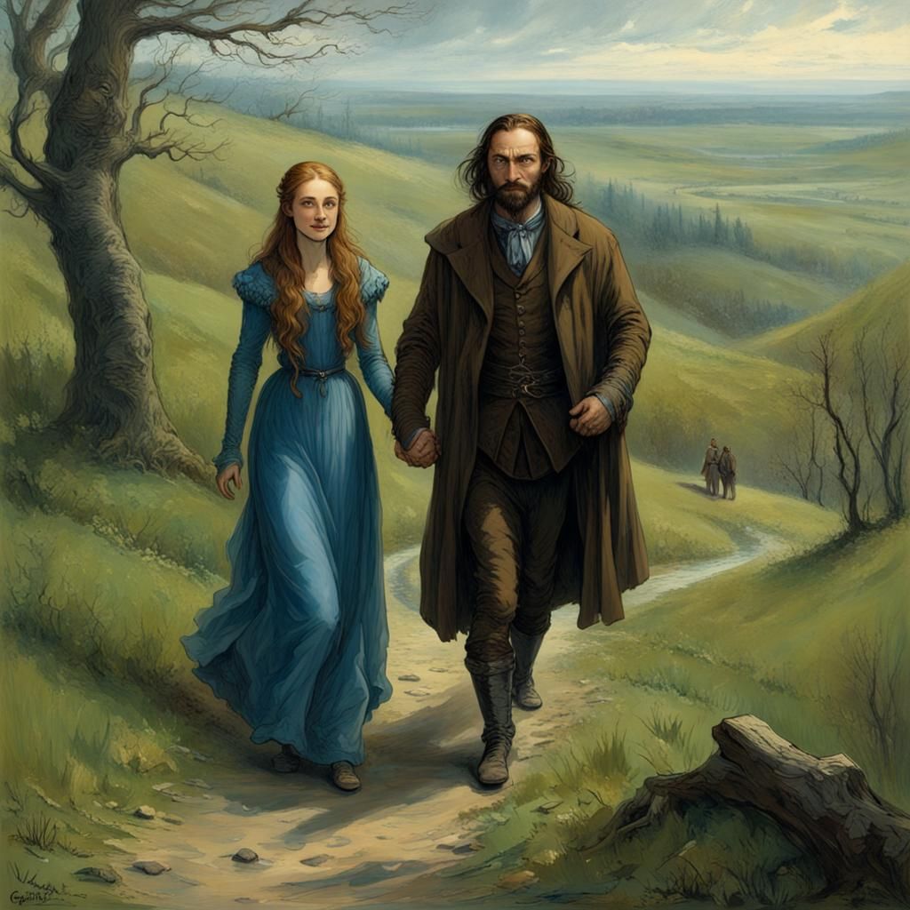 Sansa and Sandor in Spring Valley, Horror Illustration
