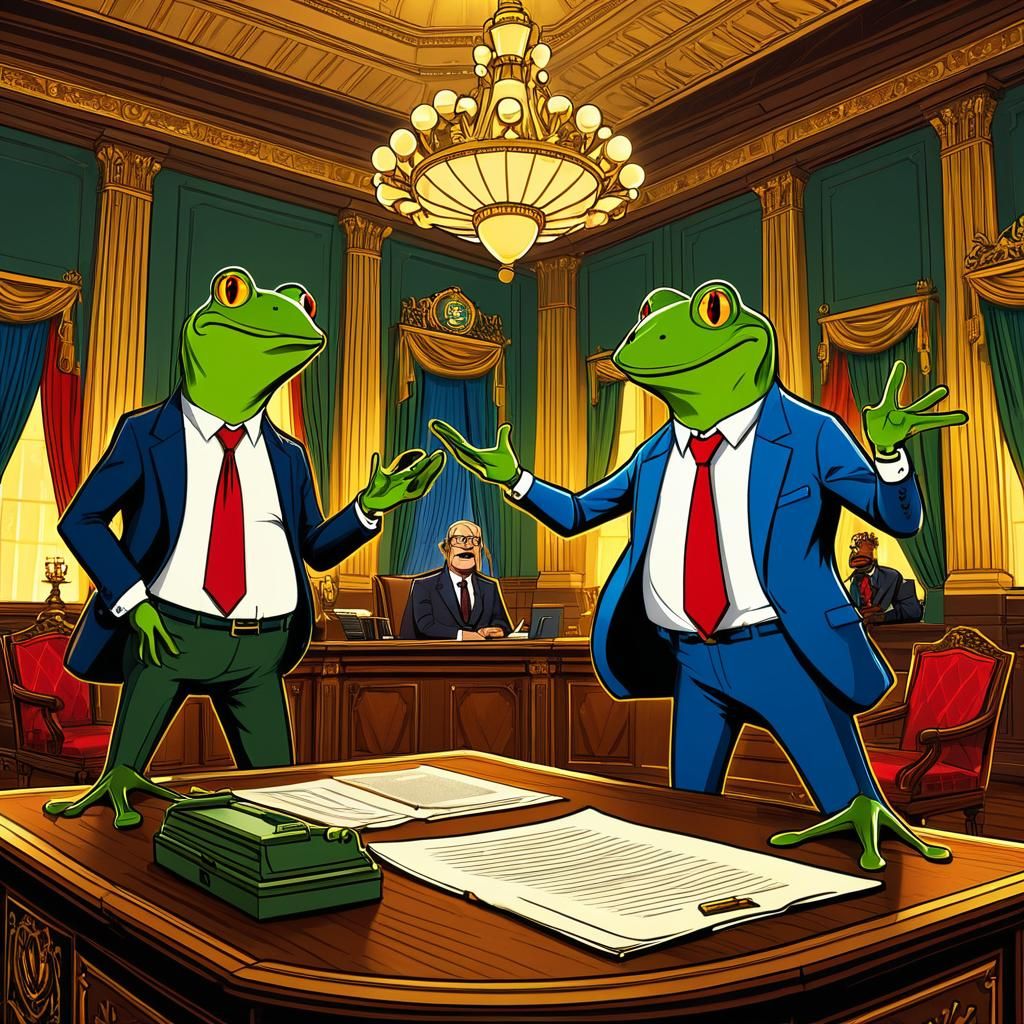 Frogs Arguing in Government Room: Digital Illustration