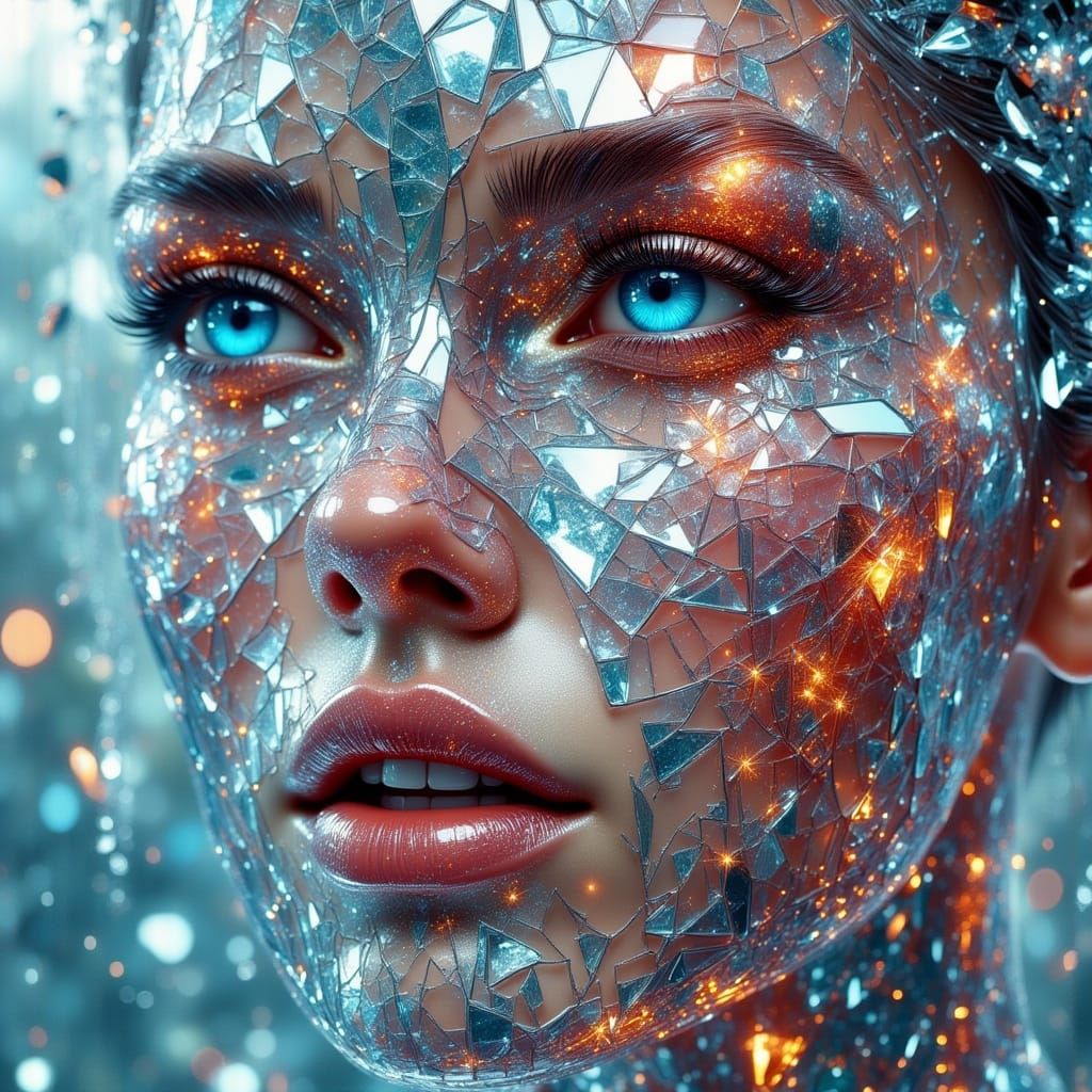 Humans of the Future as Broken Glass Cyberpunk Art