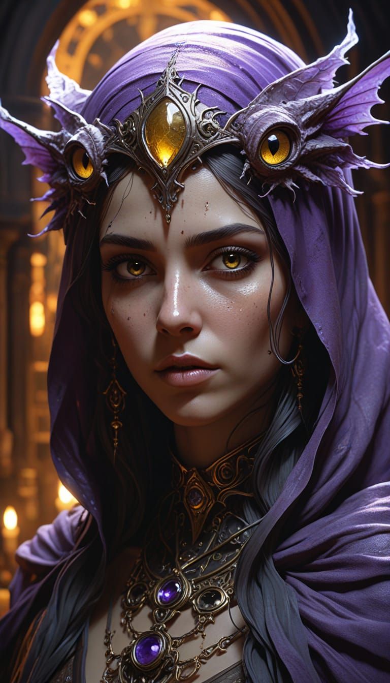 Mystical Veiled Priestess with Eldritch Familiar