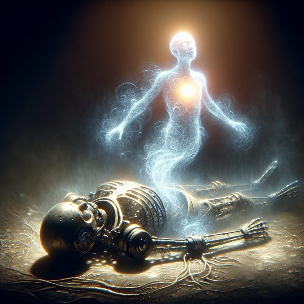Ethereal Ghost Emerges from Android, Digital Illustration