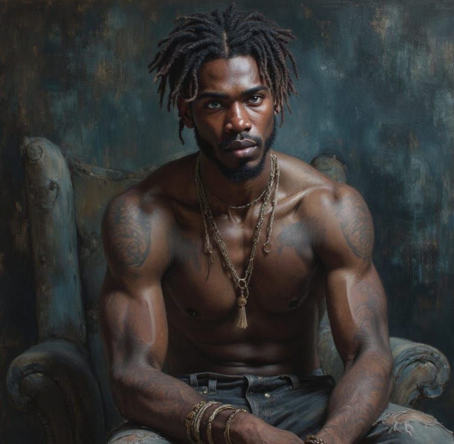 African God Portrait: Powerful Male with Blue Eyes