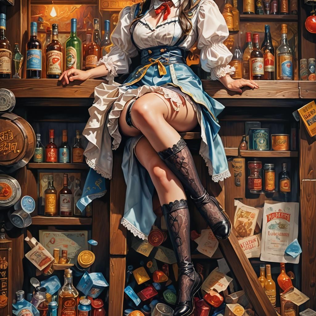 Hyperrealistic Bar Maiden in Splash Art Style