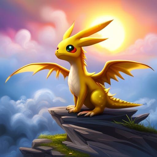 Feathered Dragon Hybrid with Pikachu Ears