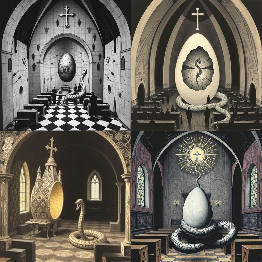 Surrealist Egg and Snake in Dadaism Style
