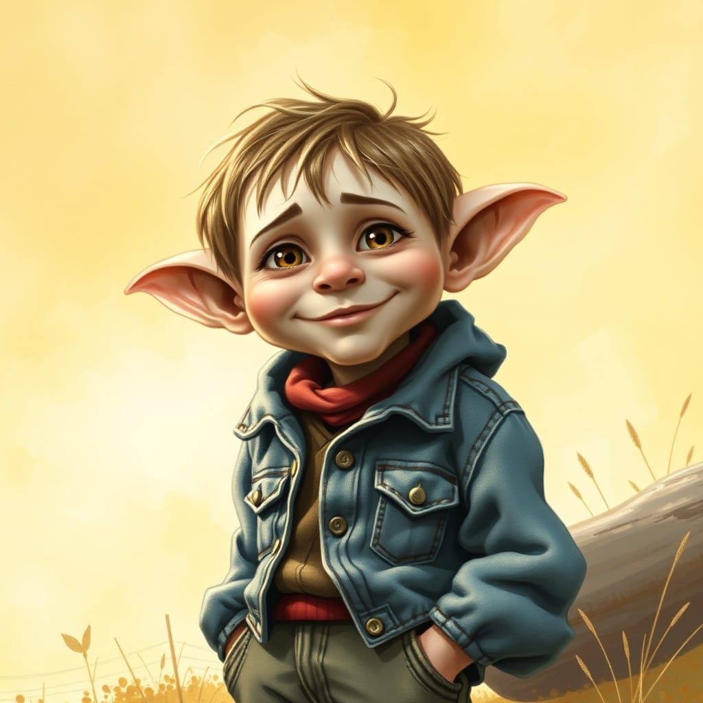 Dobby the Elf as a Young Human Boy in Whimsical English Coun...