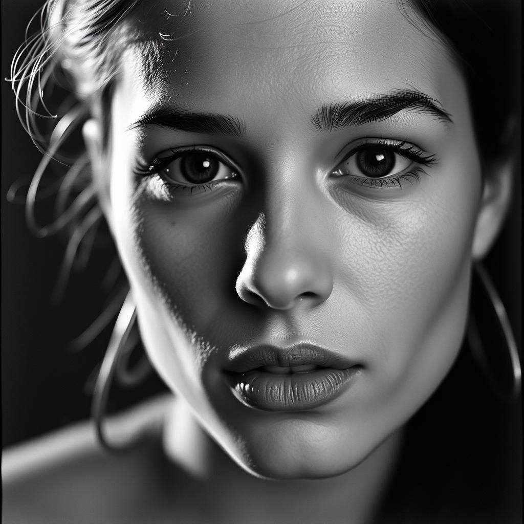 Striking Black and White Portrait with Film Grain Effect