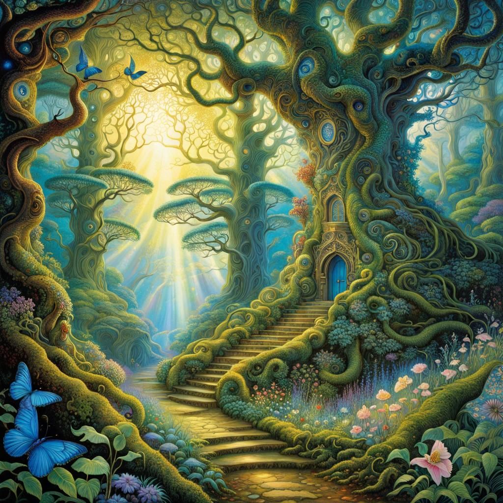 Enchanted Forest with Mystical Creatures, Ethereal Art