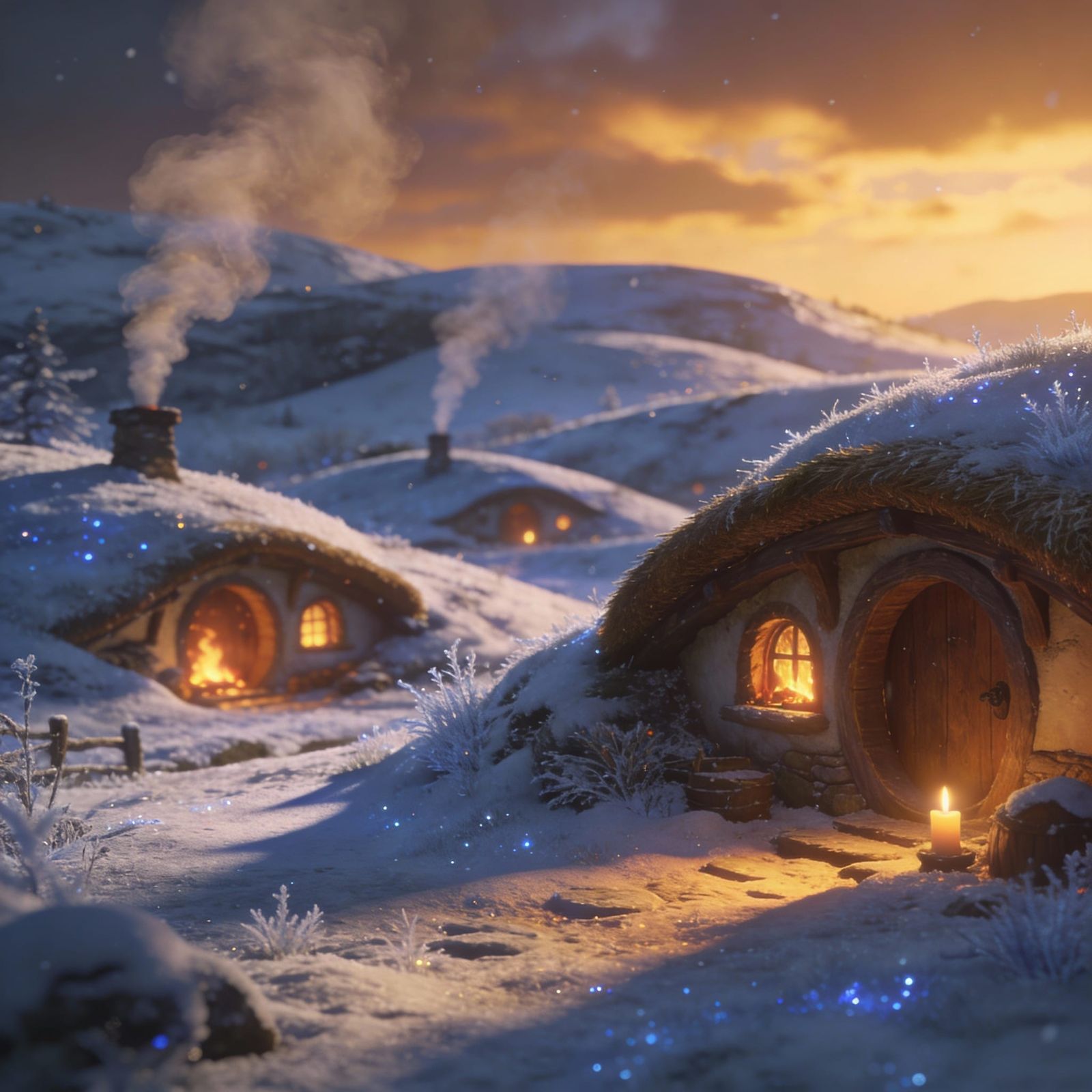 Hobbiton Winter Landscape at Dusk