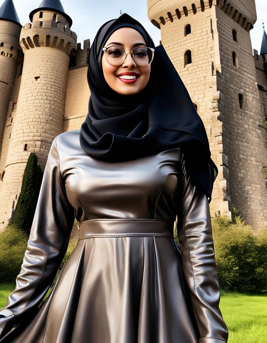 Psychedelic Hijabi Woman in Castle, Pop Art Style