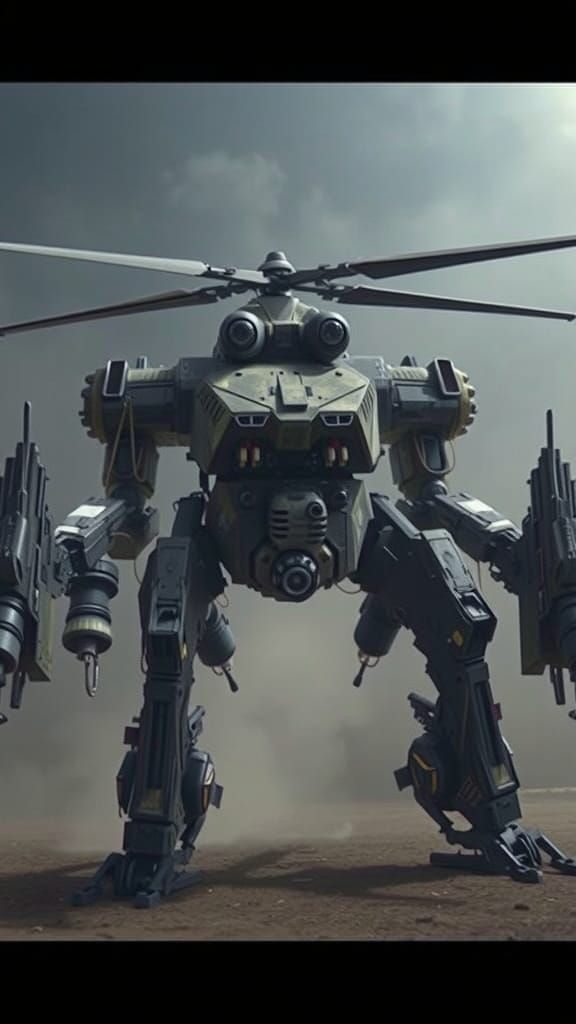 Armored Mecha Walker with Missile Pods in Film Still