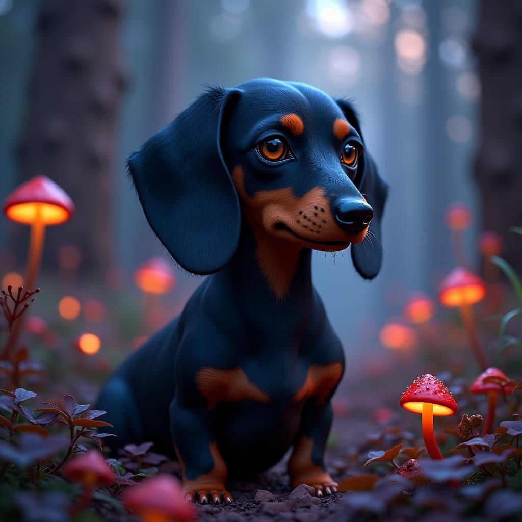 Dachshund in a Mystical Glowing Landscape