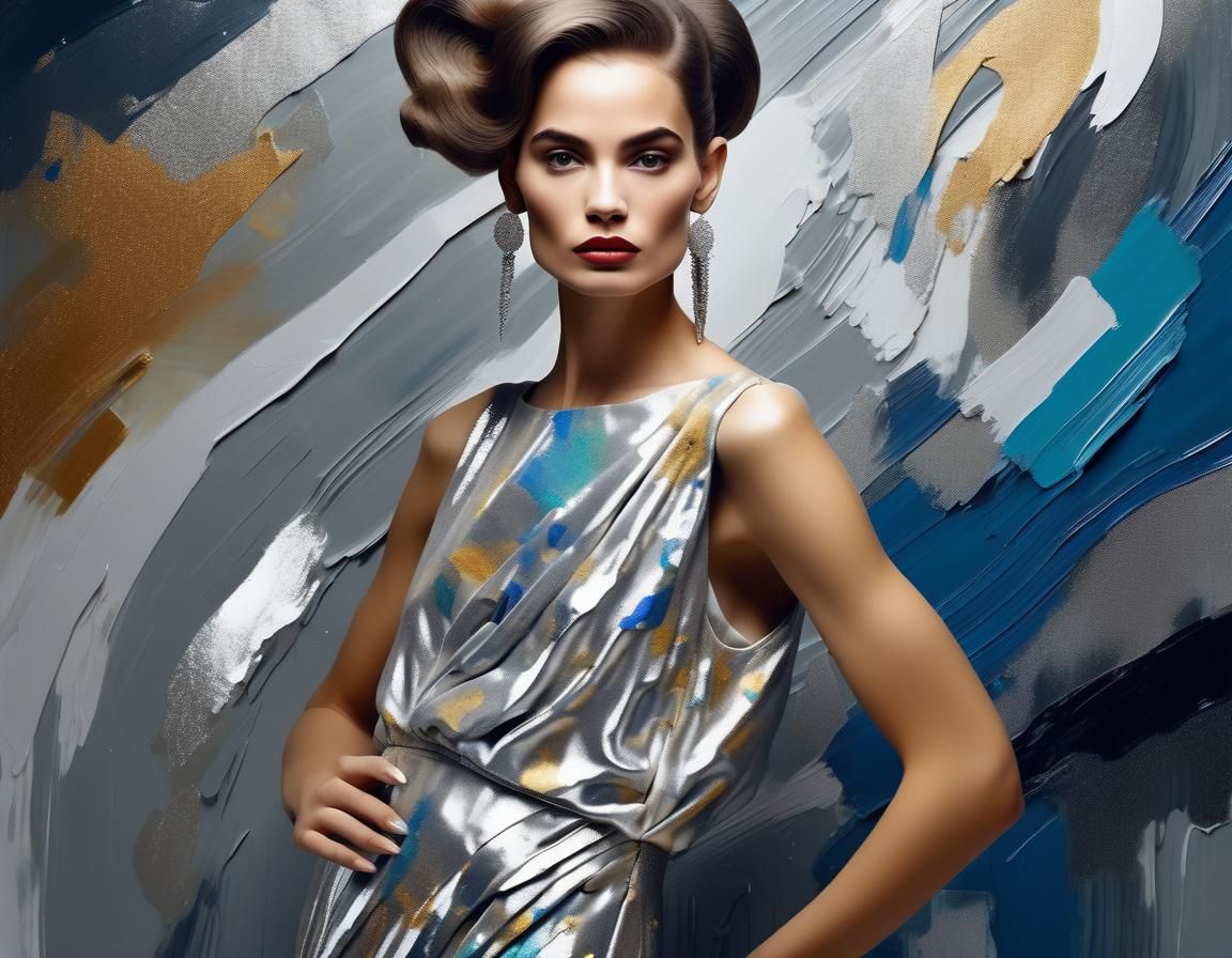 Glamorous Woman in Sparkling Silver Dress, Art Deco Style