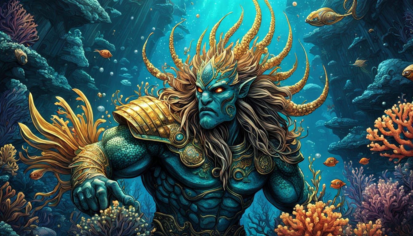 Triton Reigns in Golden Palace: Comic Book Art