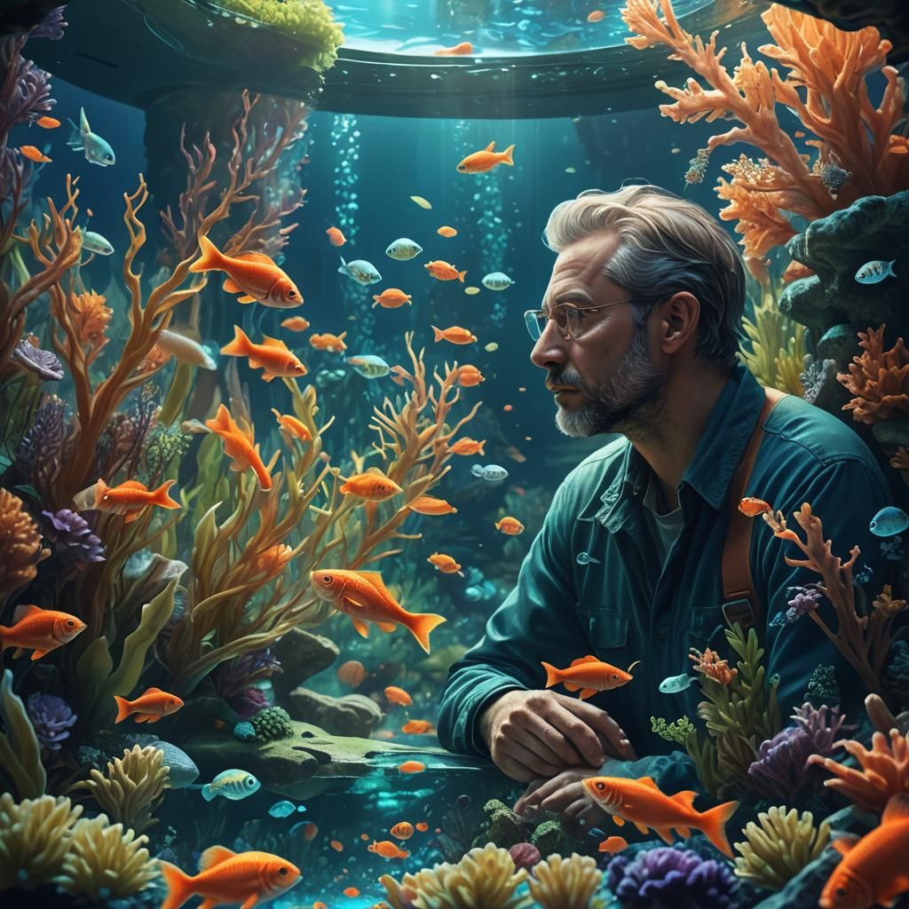 Man Trapped in Fish Tank Watched by Fish